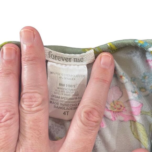 Forever Me size 4T floral jumpsuit green pink - Picture 3 of 4